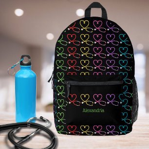 Sac À Dos Imprimé Monogramme de stéthoscope du coeur arc-en-ciel