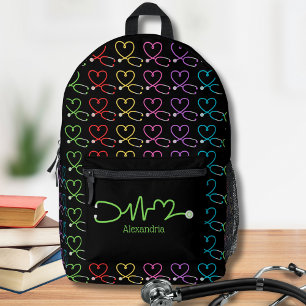 Sac À Dos Imprimé Monogramme de stéthoscope du coeur arc-en-ciel