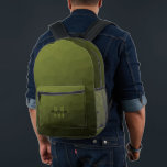 Sac À Dos Imprimé Monogramme du motif de maillage géométrique vert d<br><div class="desc">Sac à dos imprimé à maille géométrique vert de l'armée motif Monogramme. Sacoche d'accessoires de mode cool pour tous. Maille géométrique Triangle vert de l'Armée avec dégradé clair à foncé. Créez un sac à dos unique et personnalisé avec une touche personnalisée ! Monogramme moderne avec votre initiale et votre nom...</div>