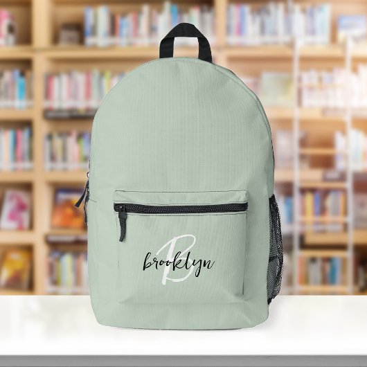 Sac À Dos Imprimé Monogramme écriture tendance vert sauge noir blanc