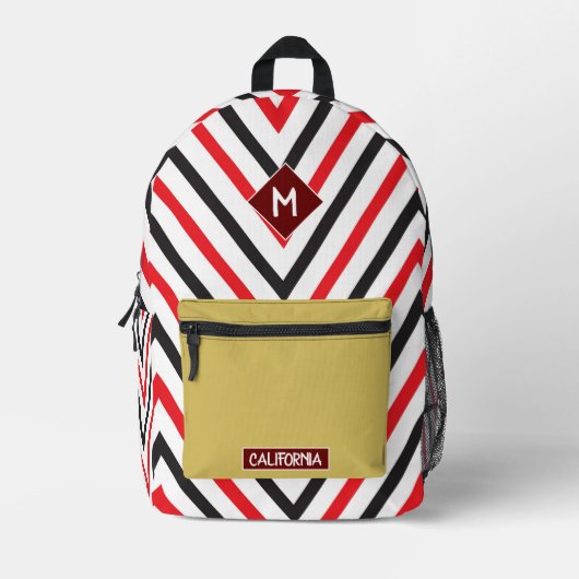 Sac À Dos Imprimé Monogramme élégant joli Zigzag Chevron rouge blanc (Recto)