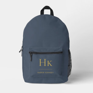 Sac À Dos Imprimé Monogramme Élégant Minimal Marine Or Monogramme
