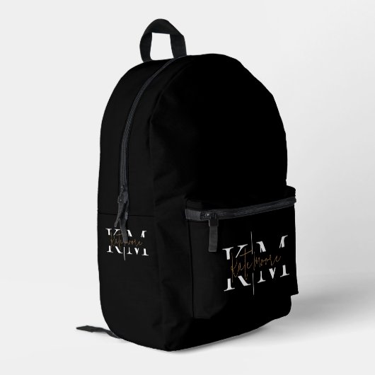 Sac À Dos Imprimé Monogramme élégant Noir Or Script Bureau École (Coin arrière gauche)