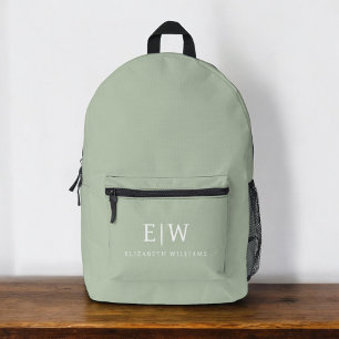 Sac À Dos Imprimé Monogramme Élégant Vert Sage Minimal