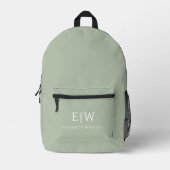 Sac À Dos Imprimé Monogramme Élégant Vert Sage Minimal (Recto)