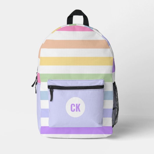 Sac À Dos Imprimé Monogramme en Blanc Cirque Pastel Arc-en-ciel rayu (Recto)