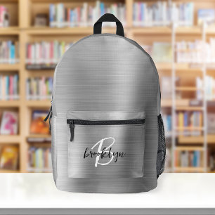 Sac À Dos Imprimé Monogramme en écriture noire et blanche sur métal