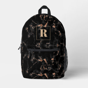 Sac À Dos Imprimé Monogramme en marbre noir et Rose or
