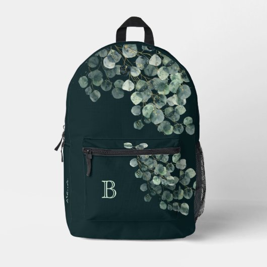 Sac À Dos Imprimé Monogramme et nom de feuilles d'aquarelle (Recto)