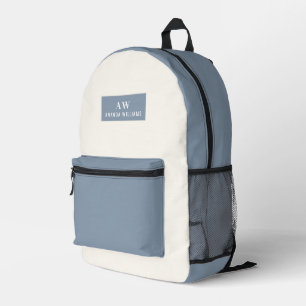 Sac À Dos Imprimé Monogramme et nom minimaliste bleu et crème poussi