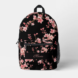 Sac À Dos Imprimé Monogramme Fleur de Cerisier Japonaise Rose Pâle N