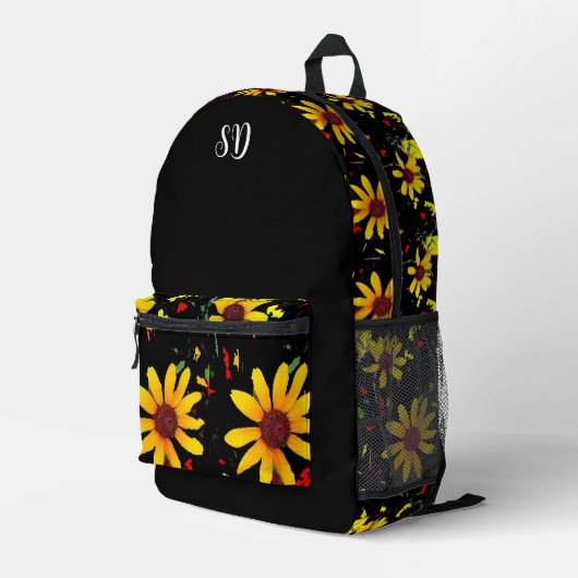 Sac À Dos Imprimé Monogramme Fleur Jaune Floral  (Coin arrière droit)