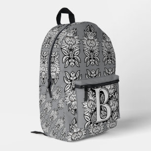 Sac À Dos Imprimé Monogramme floral "B" Fleurs de tatouage noir et b