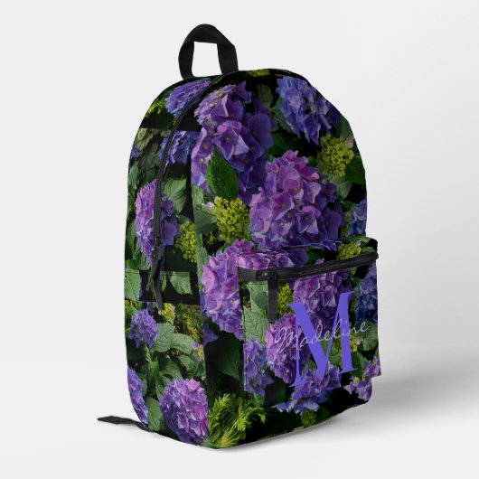 Sac À Dos Imprimé Monogramme floral élégant bleu violet vert (Coin arrière gauche)