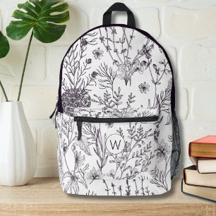 Sac À Dos Imprimé Monogramme floral simple noir et blanc