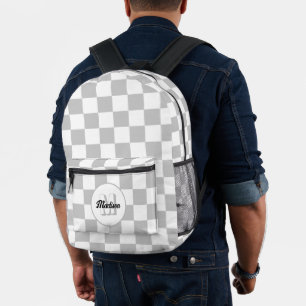 Sac À Dos Imprimé Monogramme géométrique À damiers gris et blanc
