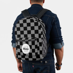Sac À Dos Imprimé Monogramme géométrique À damiers gris et noir