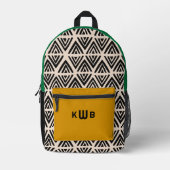 Sac À Dos Imprimé Monogramme géométrique moderne noir vert jaune (Recto)