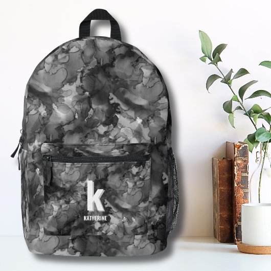Sac À Dos Imprimé Monogramme Initial Aquarelle Filles Noir Blanc