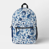 Sac À Dos Imprimé Monogramme Initial Bleu et Blanc Paisley (Recto)