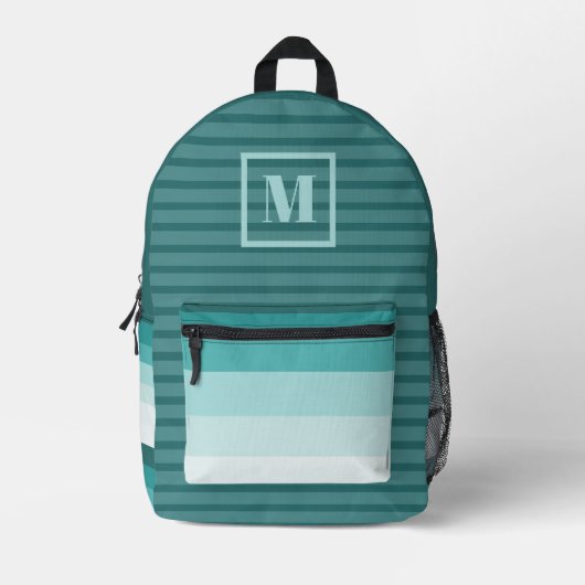 Sac À Dos Imprimé Monogramme Initial Éditable à Dégradé de Sarcelle (Recto)