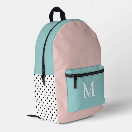 Sac À Dos Imprimé Monogramme Initial Fille Rose et Vert Menthe (Coin arrière gauche)