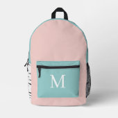 Sac À Dos Imprimé Monogramme Initial Fille Rose et Vert Menthe (Recto)