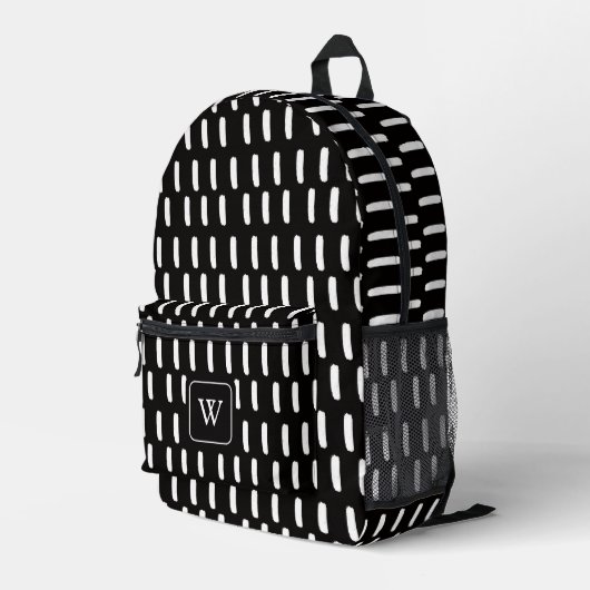 Sac À Dos Imprimé Monogramme Initial Minimal Noir Blanc Traits De Pi (Coin arrière droit)