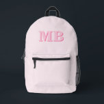 Sac À Dos Imprimé Monogramme initial minimaliste rose moderne<br><div class="desc">Pink moderne minimaliste sac à dos Monogramme initial. Créez votre propre sac à dos personnalisé avec un nom initial personnalisé.</div>