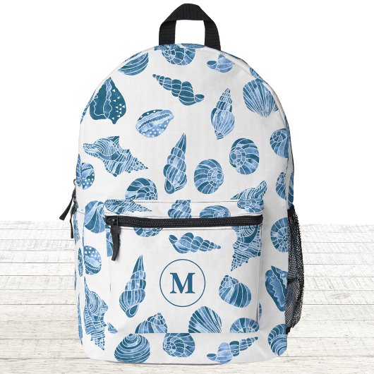 Sac À Dos Imprimé Monogramme Initial Nautilus Aquarelle Maritime Coq