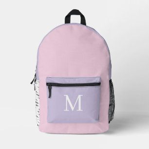Sac À Dos Imprimé Monogramme Initial Rose Clair et Violet Clair