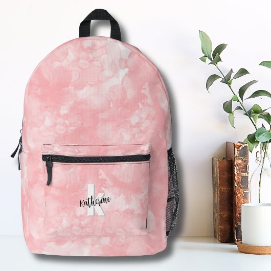 Sac À Dos Imprimé Monogramme Initiale Filles Aquarelle Rose