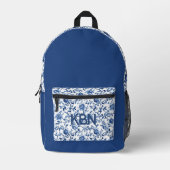 Sac À Dos Imprimé Monogramme initiale nom floral aquarelle Toile ble (Recto)