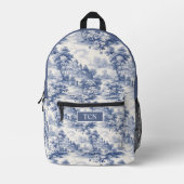 Sac À Dos Imprimé Monogramme Initiales Bleu Blanc Français Toile Mot (Recto)