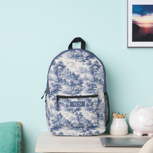 Sac À Dos Imprimé Monogramme Initiales Bleu Blanc Français Toile Mot