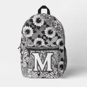 Sac À Dos Imprimé Monogramme "M" Motif de tatouage floral noir blanc (Recto)