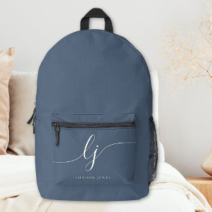 Sac À Dos Imprimé Monogramme Moderne Minimal Marine Bleu Blanc Initi