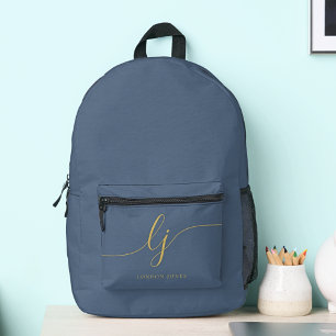 Sac À Dos Imprimé Monogramme Moderne Minimal Marine Blue Gold Initia