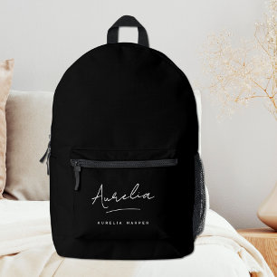 Sac À Dos Imprimé Monogramme Moderne Minimaliste Nom De Script Noir