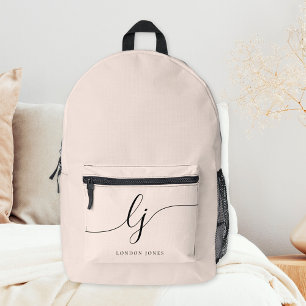 Sac À Dos Imprimé Monogramme Moderne Minimaliste Rose Pâle Initiales