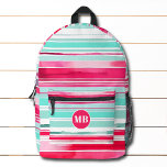 Sac À Dos Imprimé Monogramme moderne Preppy Cyan Magenta<br><div class="desc">Moderne Preppy Cyan Magenta Aquarelle Bande Motif Monogramme Nom personnalisé Les sacs à dos contiennent votre nom personnalisé, monogramme ou parties génitales dans une typographie de script simple sur un arrière - plan de bande d'aquarelle cyan et mageneta moderne. Parfait pour retourner à l'école, les sports, la salle de sport...</div>