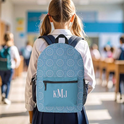 Sac À Dos Imprimé Monogramme Moderne Rose et Bleu