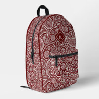 monogramme motif cachemire rouge foncé et blanc