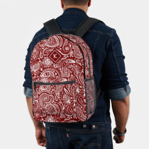 Sac À Dos Imprimé Monogramme motif cachemire vintage rouge foncé et