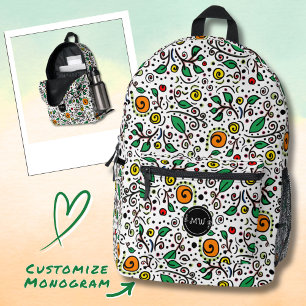 Sac À Dos Imprimé Monogramme Motif orange Swirl Berry Blanc