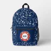 Sac À Dos Imprimé Monogramme nautique Ancre bleu marine Motif (Recto)