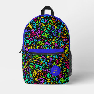Sac À Dos Imprimé Monogramme Neon Blue Squiggle
