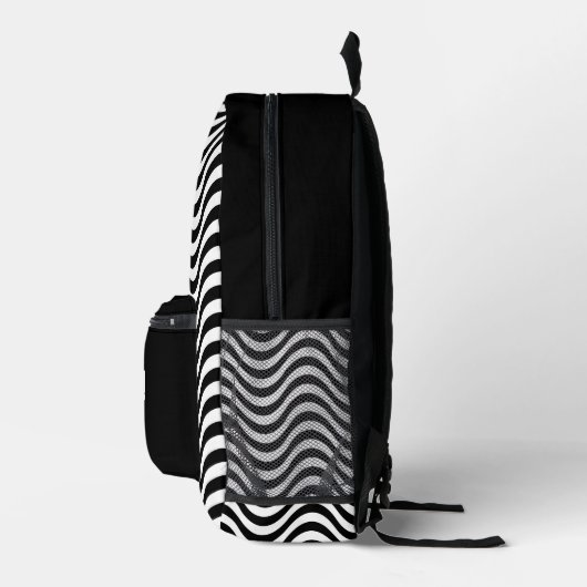 Sac À Dos Imprimé Monogramme Noir Blanc Wavy Stripes Psychedélique (Droite)