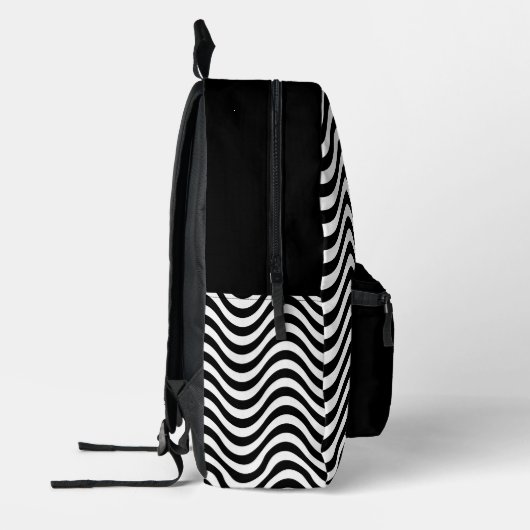 Sac À Dos Imprimé Monogramme Noir Blanc Wavy Stripes Psychedélique (Gauche)
