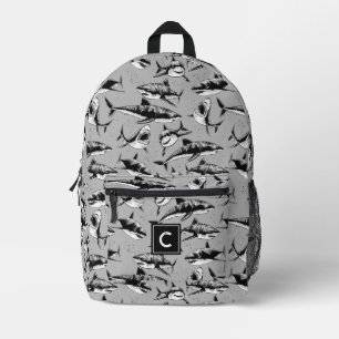 Sac À Dos Imprimé Monogramme noir Motif de requin effrayant